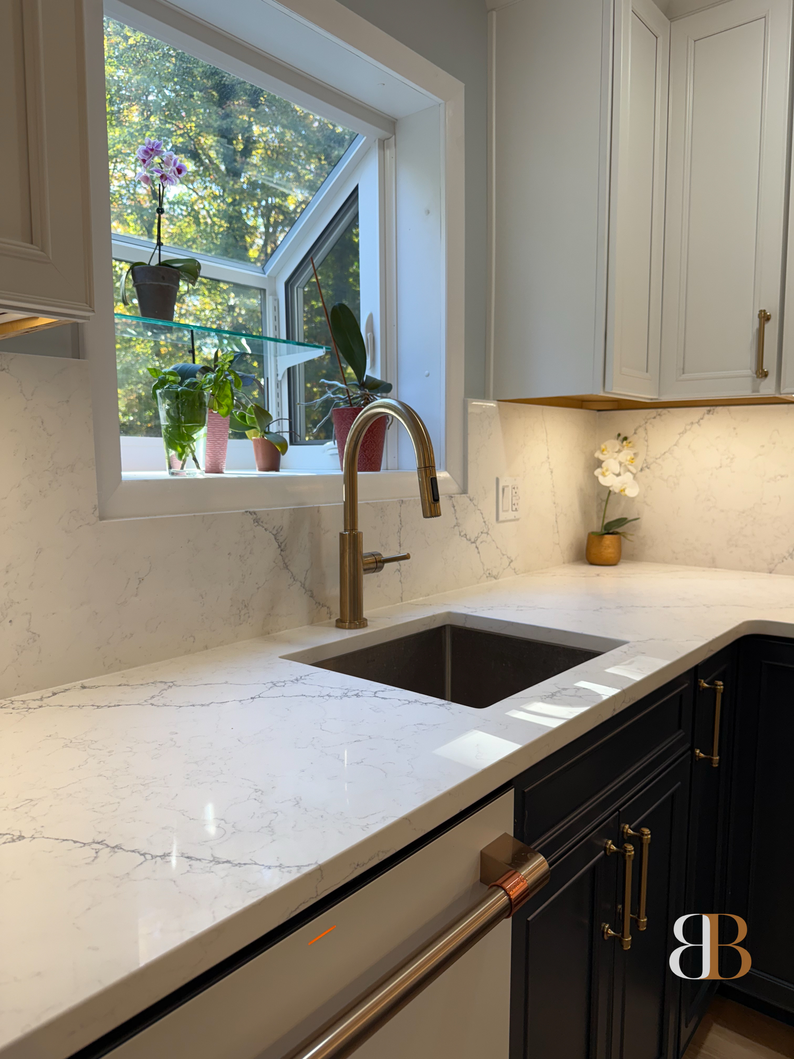 Premium quartz countertop in a B&B Associates kitchen renovation